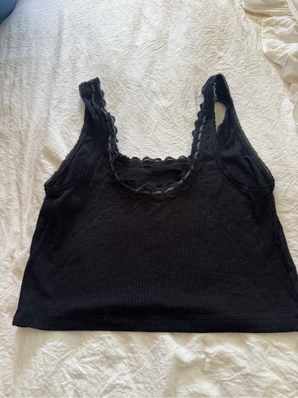 aerie Black Ribbed Lace-Edge Tank